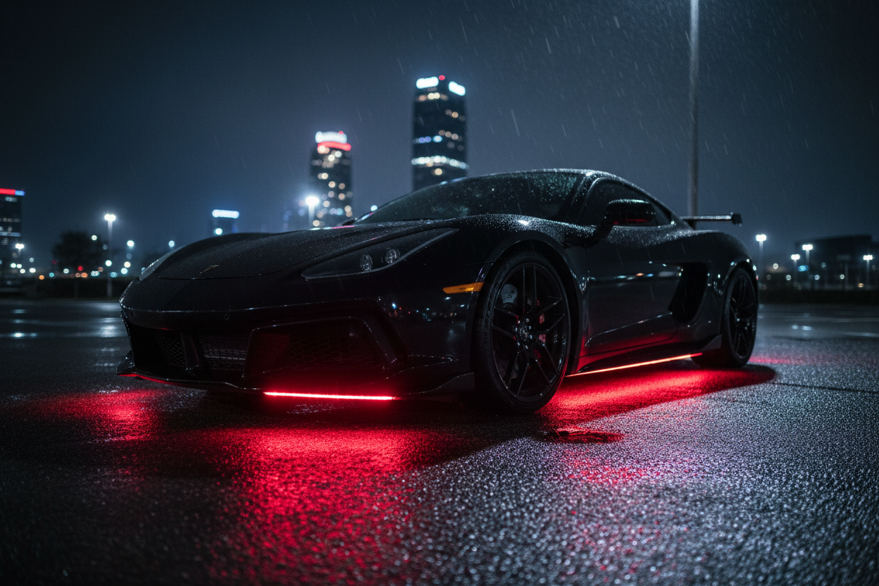 Black Car with Red Underglow