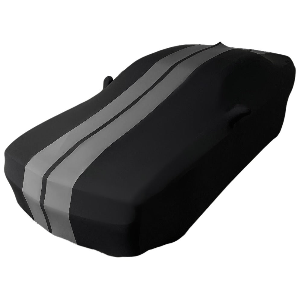 2008-2023 Dodge Challenger Ultraguard Stretch Satin Indoor Car Cover : Sport Series - Black with Gray Stripes