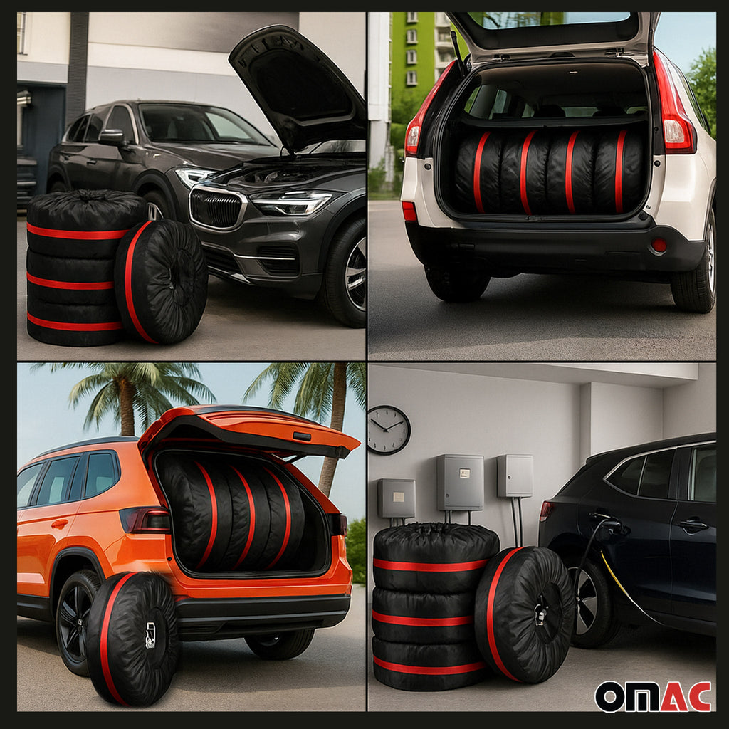4 Pcs 14''-17" Car Spare Tire Cover Wheel Storage Bag Auto Protector Accessories