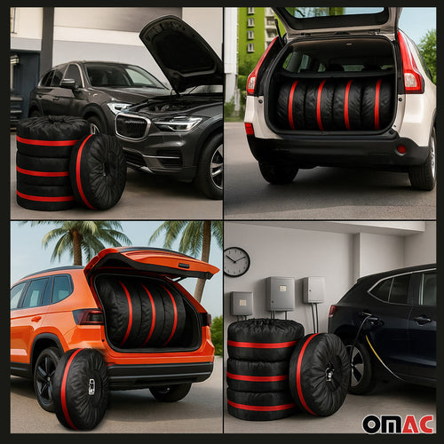 4 Pcs 14''-17" Car Spare Tire Cover Wheel Storage Bag Auto Protector Accessories